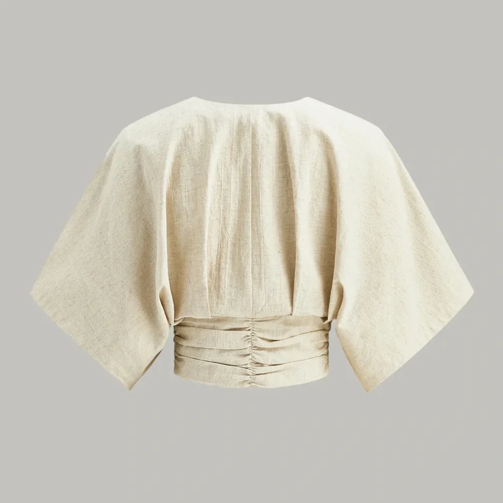 Commense Cotton & Linen Kimono Sleeve Button Top - Picture 2 of 11